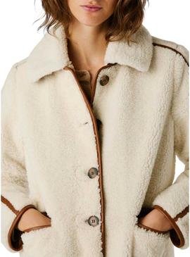 Jaqueta Pepe Jeans de pele de carneiro Truth bege para mulher