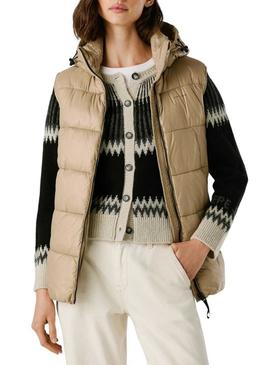 Colete Pepe Jeans acolchoado Sussy bege impermeável para mulher.