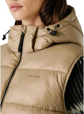 Colete Pepe Jeans acolchoado Sussy bege impermeável para mulher.