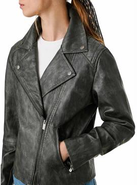 Jaqueta biker Pepe Jeans Stacy em pele preta para mulher.