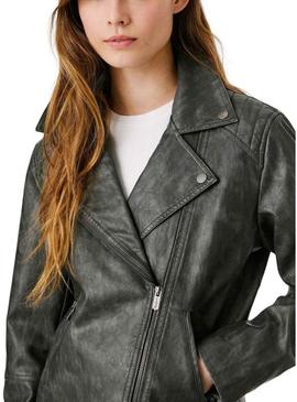 Jaqueta biker Pepe Jeans Stacy em pele preta para mulher.