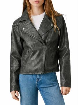 Jaqueta biker Pepe Jeans Stacy em pele preta para mulher.