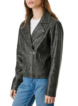 Jaqueta biker Pepe Jeans Stacy em pele preta para mulher.