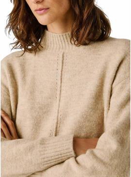 Camisola Pepe Jeans Cecil gola Perkins beige para mulher.