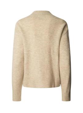 Camisola Pepe Jeans Cecil gola Perkins beige para mulher.