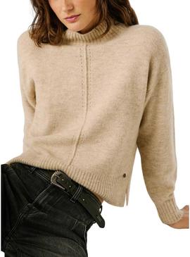 Camisola Pepe Jeans Cecil gola Perkins beige para mulher.