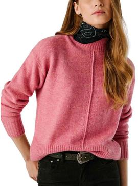 Camisola Pepe Jeans Cecil com gola Perkins rosa para mulher.