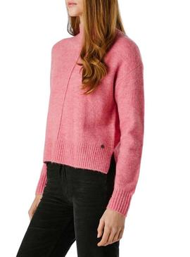 Camisola Pepe Jeans Cecil com gola Perkins rosa para mulher.