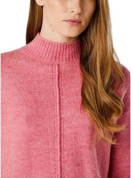 Camisola Pepe Jeans Cecil com gola Perkins rosa para mulher.