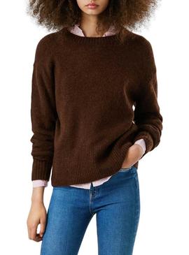 Camisola Pepe Jeans Cecil de gola redonda marrom para mulher.