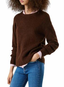 Camisola Pepe Jeans Cecil de gola redonda marrom para mulher.