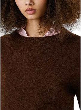 Camisola Pepe Jeans Cecil de gola redonda marrom para mulher.