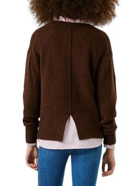 Camisola Pepe Jeans Cecil de gola redonda marrom para mulher.