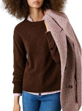 Camisola Pepe Jeans Cecil de gola redonda marrom para mulher.