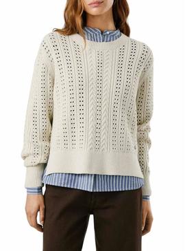 Camisola Pepe Jeans Candide perfurada bege para mulher