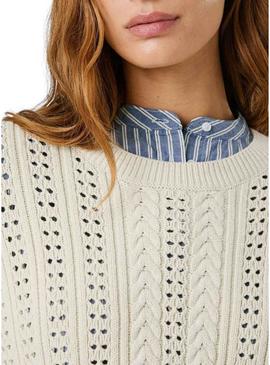 Camisola Pepe Jeans Candide perfurada bege para mulher