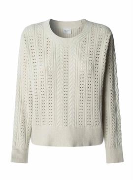 Camisola Pepe Jeans Candide perfurada bege para mulher