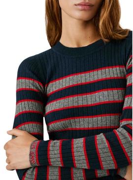 Camisola Pepe Jeans Clarisse em malha canelada estampada de riscas para mulher.