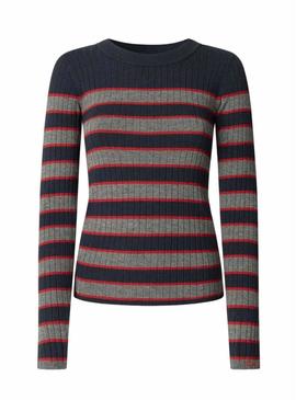 Camisola Pepe Jeans Clarisse em malha canelada estampada de riscas para mulher.