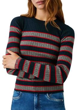 Camisola Pepe Jeans Clarisse em malha canelada estampada de riscas para mulher.