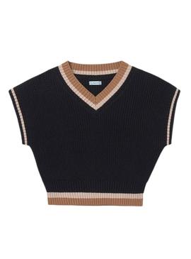 Colete Mayoral em tricô preto com contrastes para menina.