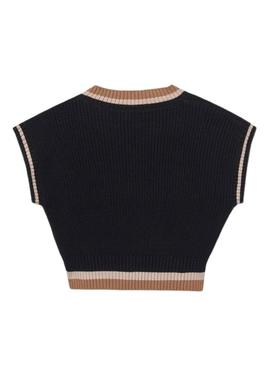 Colete Mayoral em tricô preto com contrastes para menina.