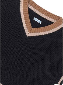 Colete Mayoral em tricô preto com contrastes para menina.