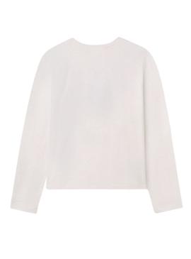 Camisa Mayoral bordada com lantejoulas branca para menina.