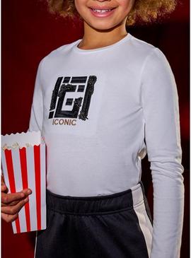 Camisa Mayoral bordada com lantejoulas branca para menina.