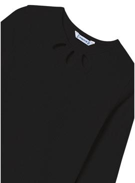 Camiseta Mayoral canalé cortada em preto para menina.