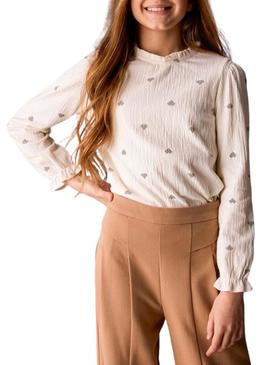 Camiseta Mayoral em malha de bambula na cor bege para menina.