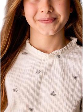 Camiseta Mayoral em malha de bambula na cor bege para menina.