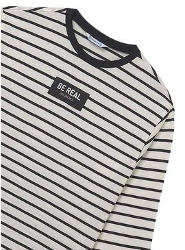 Camiseta Mayoral oversize às riscas preto para menina