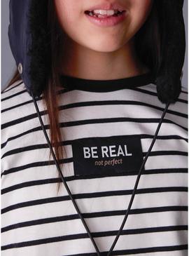 Camiseta Mayoral oversize às riscas preto para menina