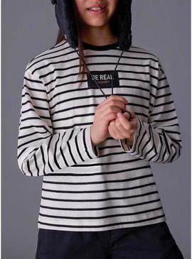 Camiseta Mayoral oversize às riscas preto para menina