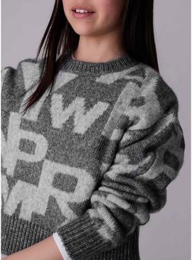 Jersey Mayoral jacquard cinza para menina.