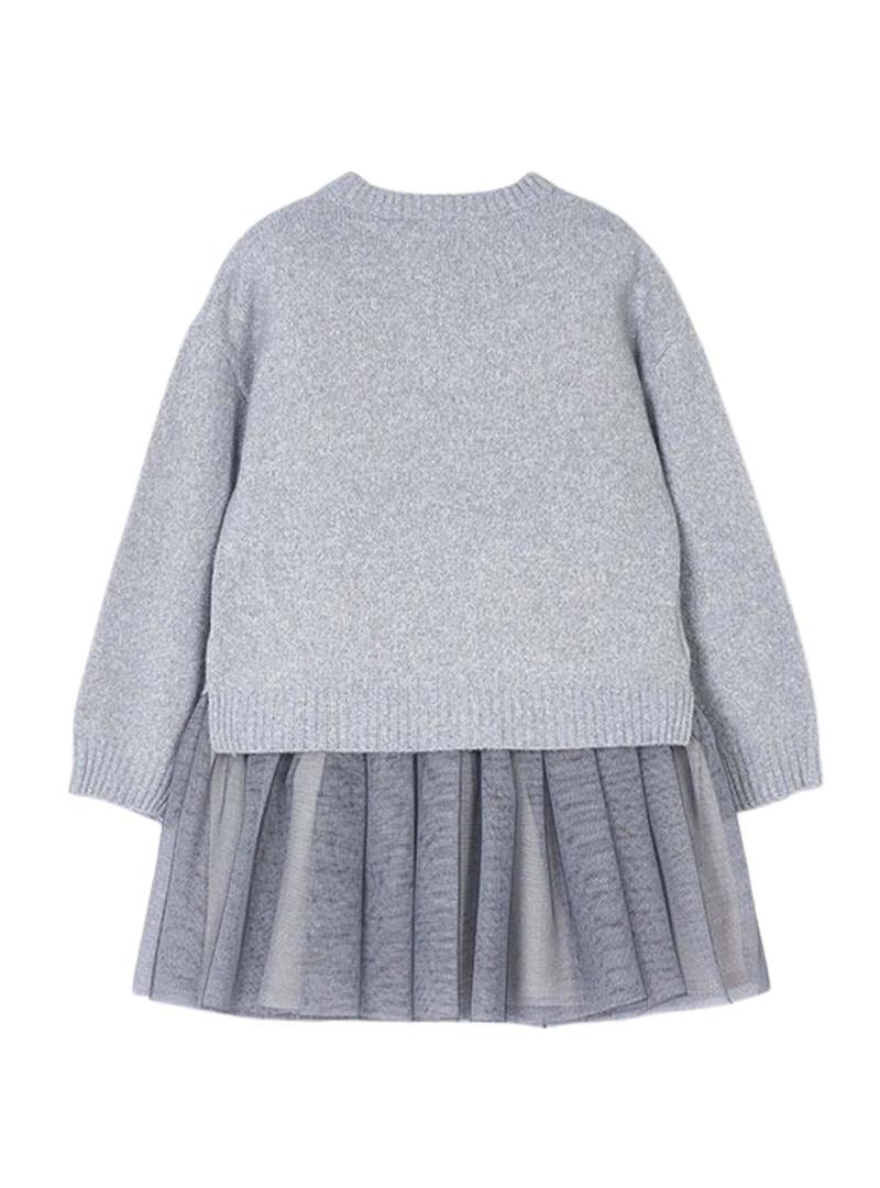 Vestido de malha cinza combinado de menina.