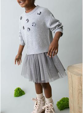 Vestido de malha cinza combinado de menina.