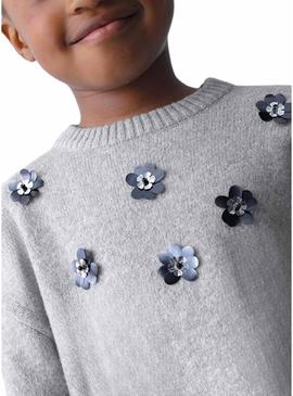 Vestido de malha cinza combinado de menina.