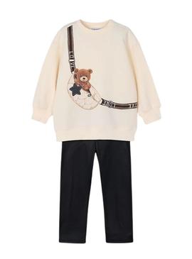 Conjunto Mayoral leggings e moletom de urso para meninas.