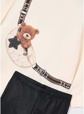 Conjunto Mayoral leggings e moletom de urso para meninas.
