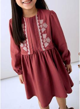 Vestido Mayoral detalhes bordados granada menina