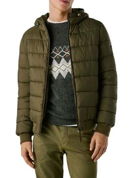 Jaqueta acolchoada com capuz verde Pepe Jeans para homem.