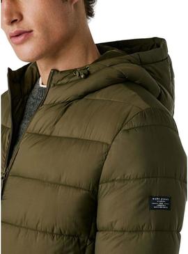 Jaqueta acolchoada com capuz verde Pepe Jeans para homem.