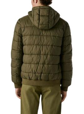 Jaqueta acolchoada com capuz verde Pepe Jeans para homem.