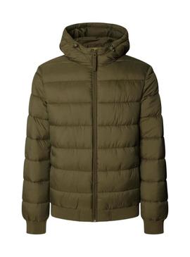 Jaqueta acolchoada com capuz verde Pepe Jeans para homem.