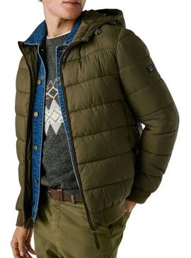 Jaqueta acolchoada com capuz verde Pepe Jeans para homem.