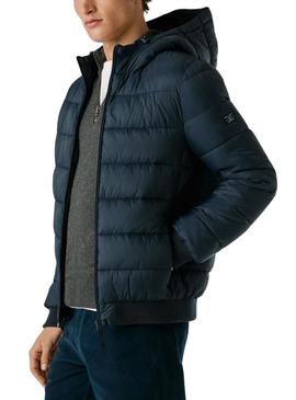 Jaqueta acolchoada com capuz azul marinho da Pepe Jeans para homem.