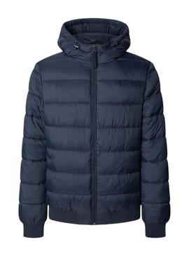 Jaqueta acolchoada com capuz azul marinho da Pepe Jeans para homem.