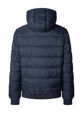Jaqueta acolchoada com capuz azul marinho da Pepe Jeans para homem.